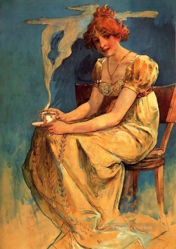 Sin título Art Nouveau checo distintivo acuarela de Alphonse Mucha Pinturas al óleo